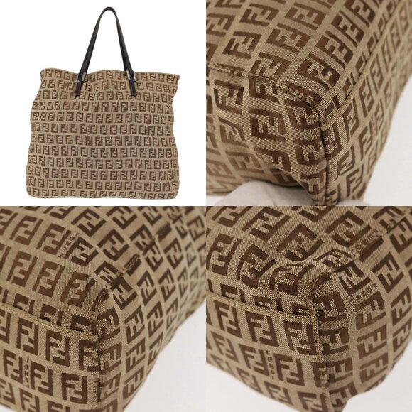 FENDI Zucchino Canvas Tote Bag Beige Silver Auth 143354 - Picture 13 of 15